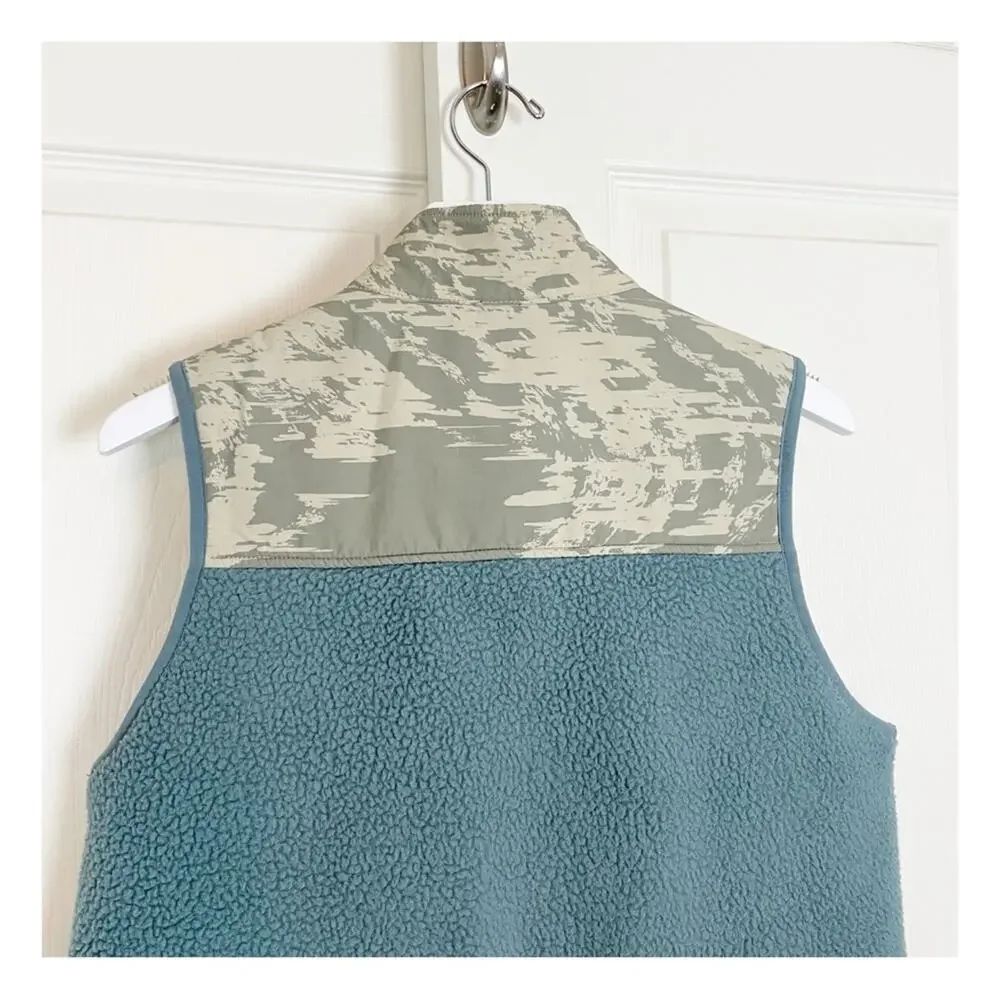 Topo Designs Subalpine Sherpa Fleece Vest Blue Sand Print Sz M